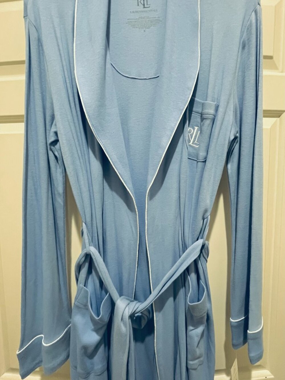 NWT Woman Lauren Ralph Lauren Logo Cotton Blend Shawl Wrap Blue Robe size S
